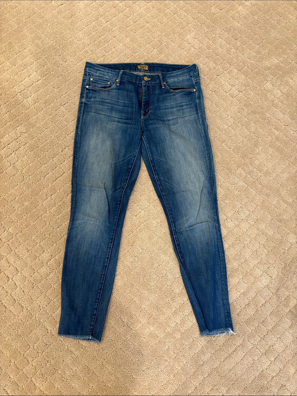 MOTHER Blue Skinny Jeans with Faded Wash